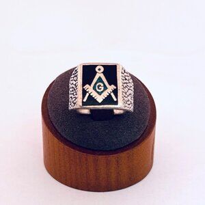 Vintage Masonic 925 Sterling Silver Ring Black Onyx Square Face Size 10 Estate!